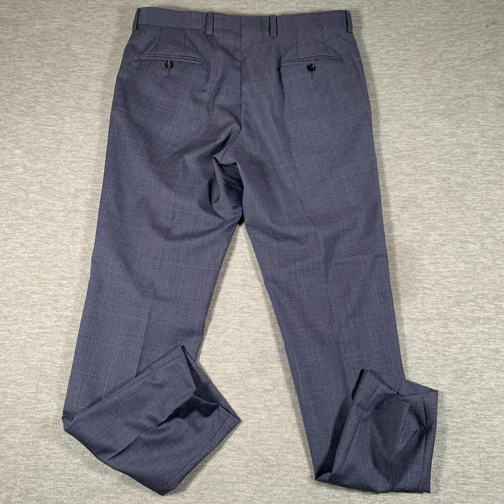 Ted Baker Dress Pants Mens 34x34 Blue Wool Check Jefferson Flat Front Canada